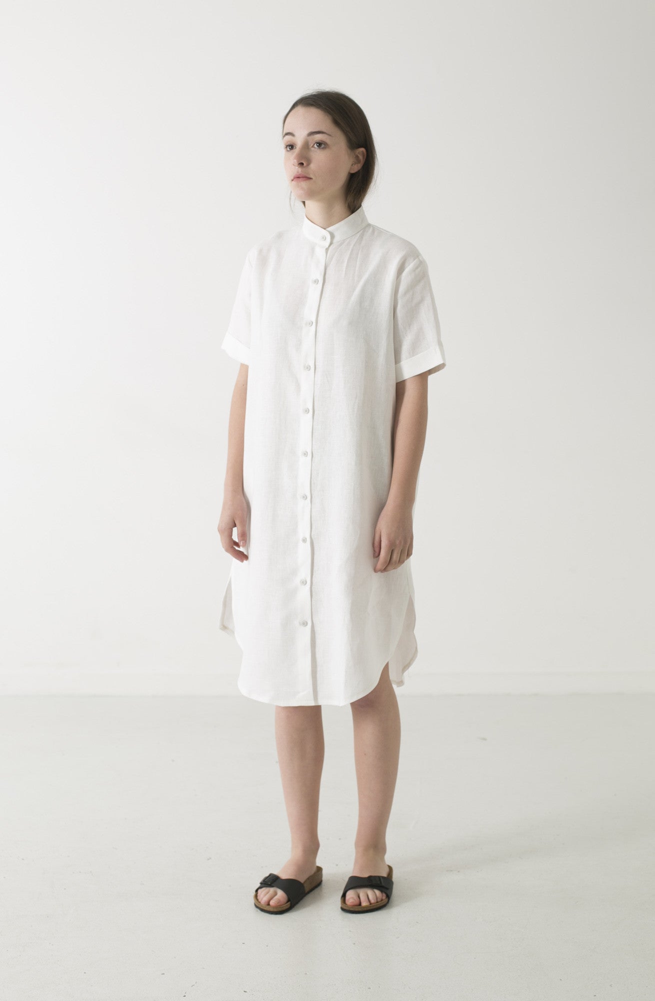 Hemp Linen Mandarin Short Sleeve Shirtdress - GOOD STUDIOS