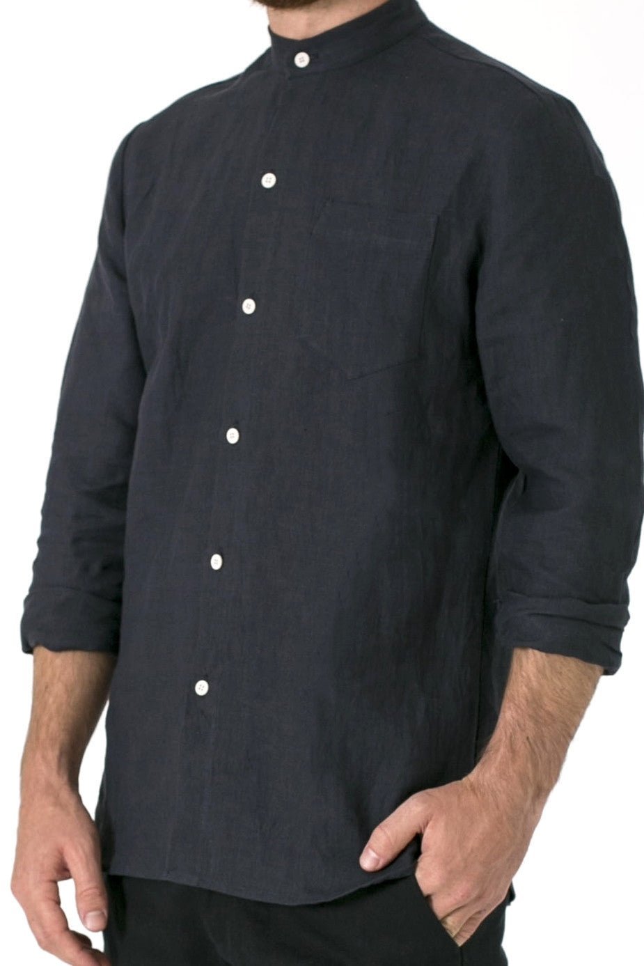 Mens Hemp Linen Mandarin Travel Shirt - GOOD STUDIOS